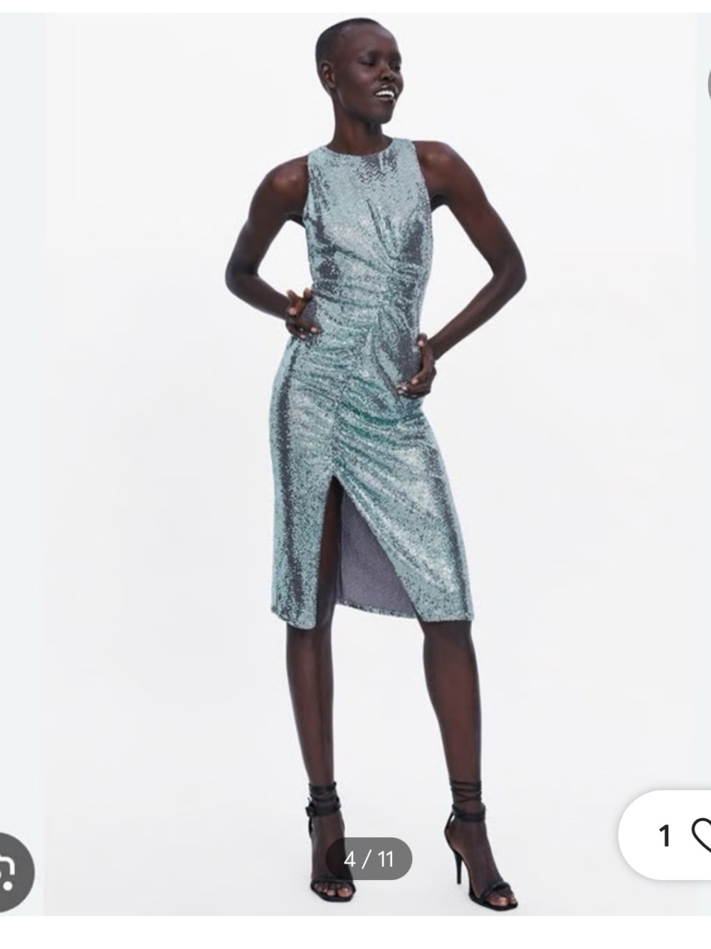 NWOT Zara Seafoam Sequin Ruched Midi Dress